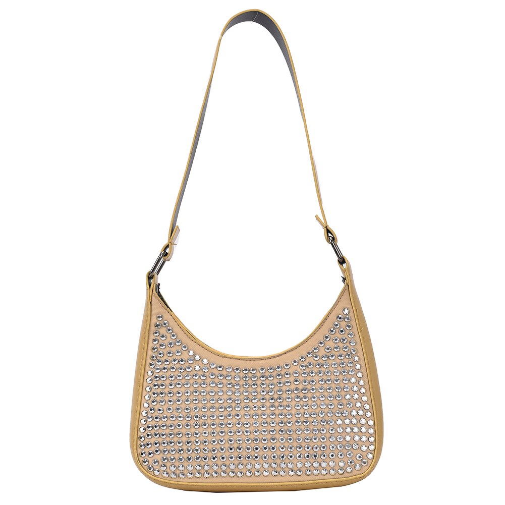 Women Rivet PU Leather Shoulder Bags Casual All-match Underarm Bags Ladies Small Hobos Handbags Mini Purse: Yellow