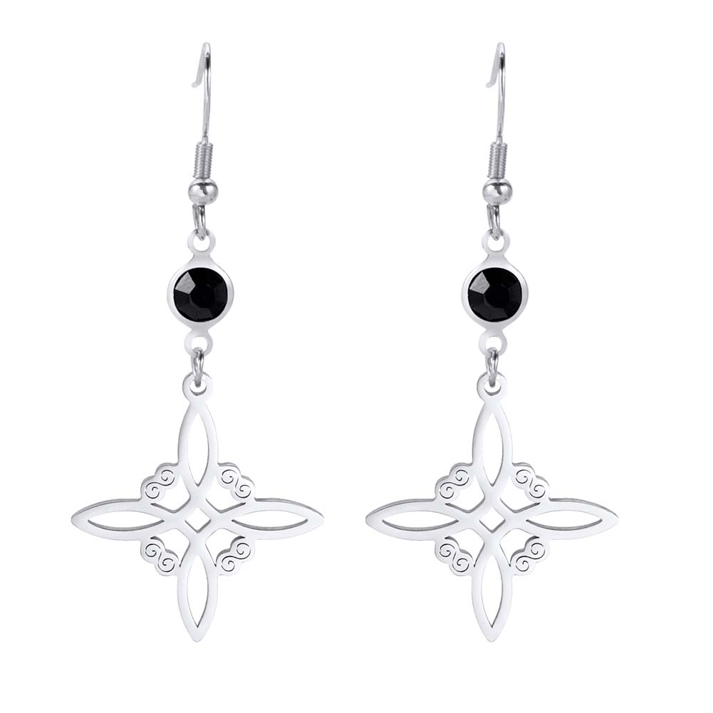 Unift Pendientes góticos de acero inoxidable para mujer y hombre, aretes de pentagrama de Triple runa, fase lunar, joyería Vintage, Piercing de oreja, nudo de bruja: Bronce antiguo plateado
