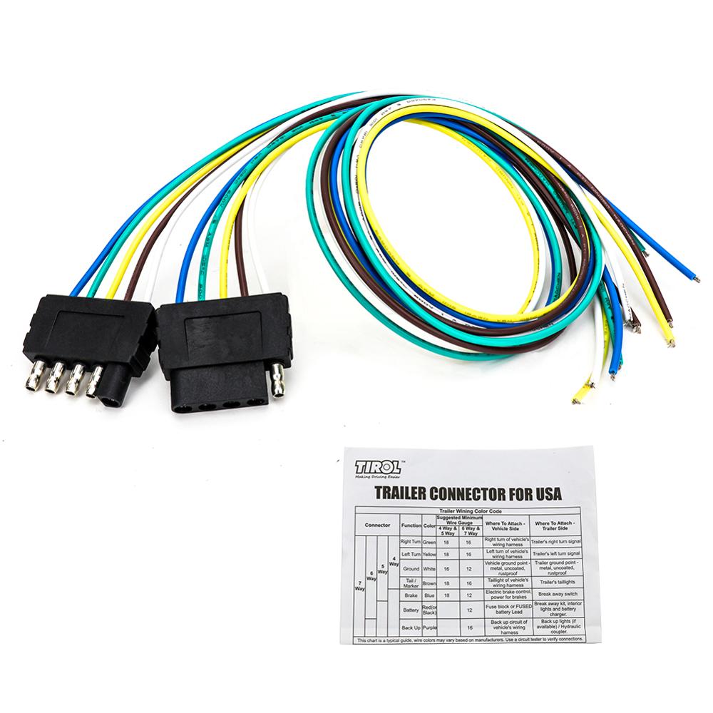 Conjunto de cables de remolque plano de 5 pines de Tirol cables ligeros de remolque 5 * 18AWG 24 "enchufes y enchufes de arnés de extensión para carpas marinas t2556a