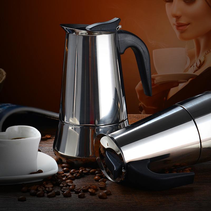 Stainless Steel Moka Pot Electric Heating European Coffee Pot Household Kitchen Induction Cooker Open Flame Universal Percolator