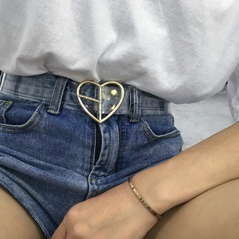 Female Round Buckle Waist Belt Metal Buckle Casual PU Leather Belt Clothes Accessories for Women Heart Ring Decorative: N330-GoldenHeart