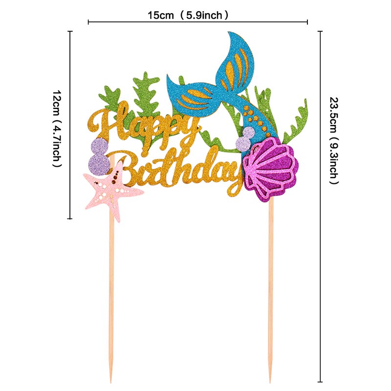 Mermaid Happy Birthday Cake Topper 1st Birthday Baby Shower Little Mermaid Cupcake Decor Happy Birthday Party Decor Kids Girl