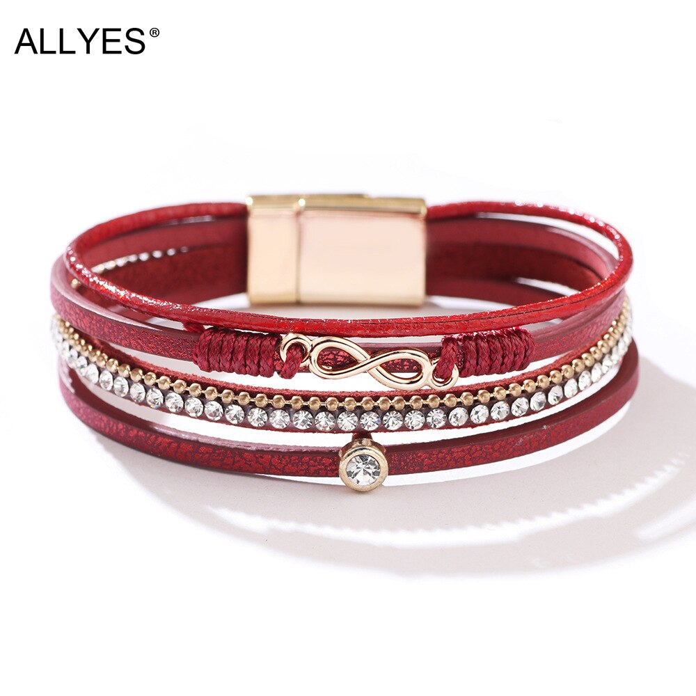 ALLYES Bohemian Infinity Charm bracciali in pelle per donna moda strass bracciale avvolgente bracciale regali gioielli femminili