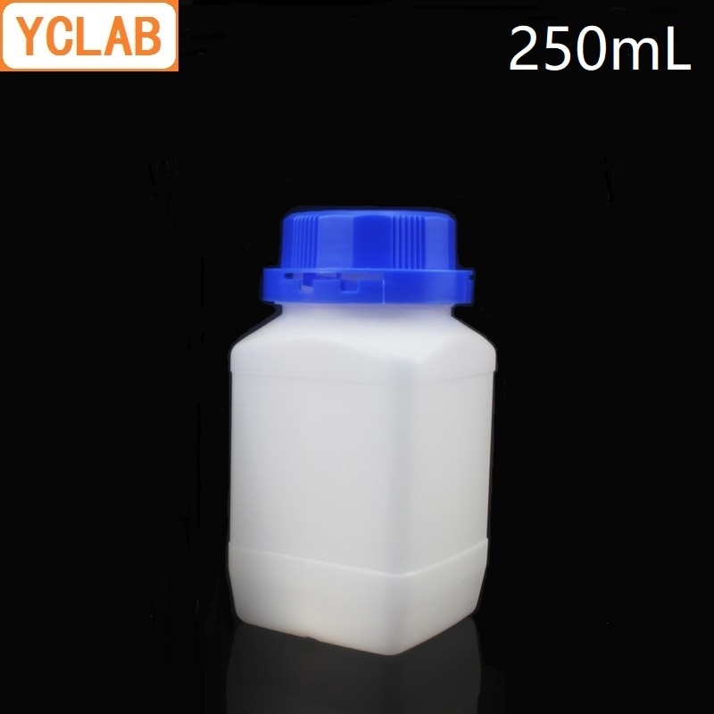 YCLAB 250mL Square Sampling Bottle HDPE Plastic with Blue Cap Prevent Theft Clasp Inner Pad High Density Polyethylene Labware