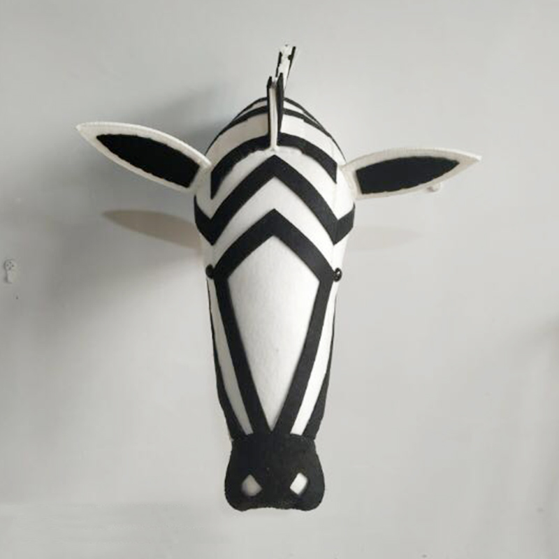 Ins Nordic Animals Head decorazione murale feltro fatto a mano teste di animali appeso a parete giocattoli di peluche Baby Boy Room Kids Girl Room Decor: zebra