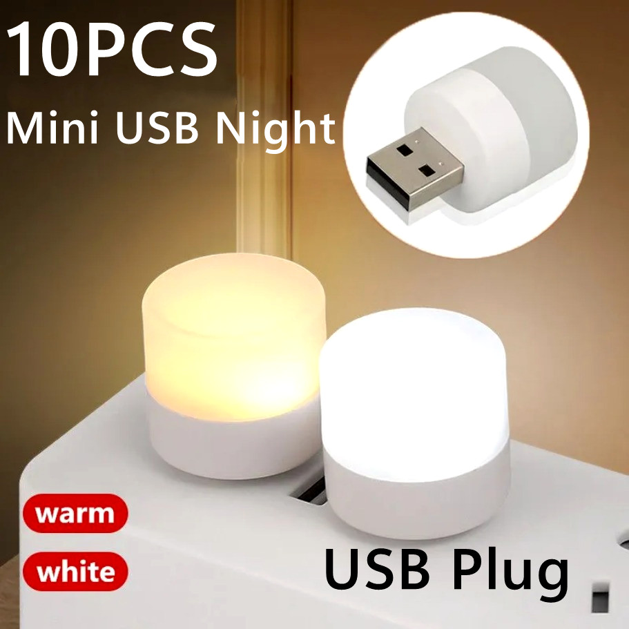1/10Pcs Mini USB Night Light Eye Protection Book Reading Light USB Plug Computer Mobile Power Charging LED Night Lamp Warm White