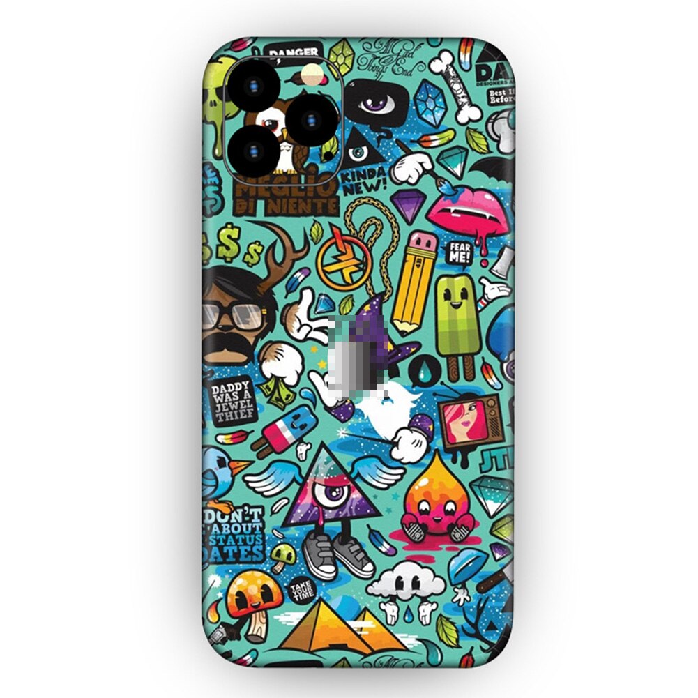 Śliczne kolorowe tylne naklejki na iPhone 11 Cartoon Phone Protector skórki cienka tylna folia dekoracyjna: Black