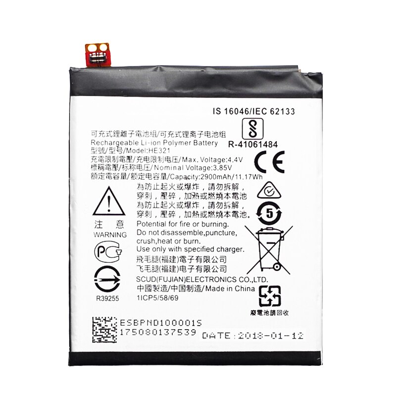 D'origine 2900mAh HE336 HE321 batterie de téléphone portable pour Nokia 5 5.1 3.1 TA-1053 TA-1063 1024 1044 1061 1075 1076