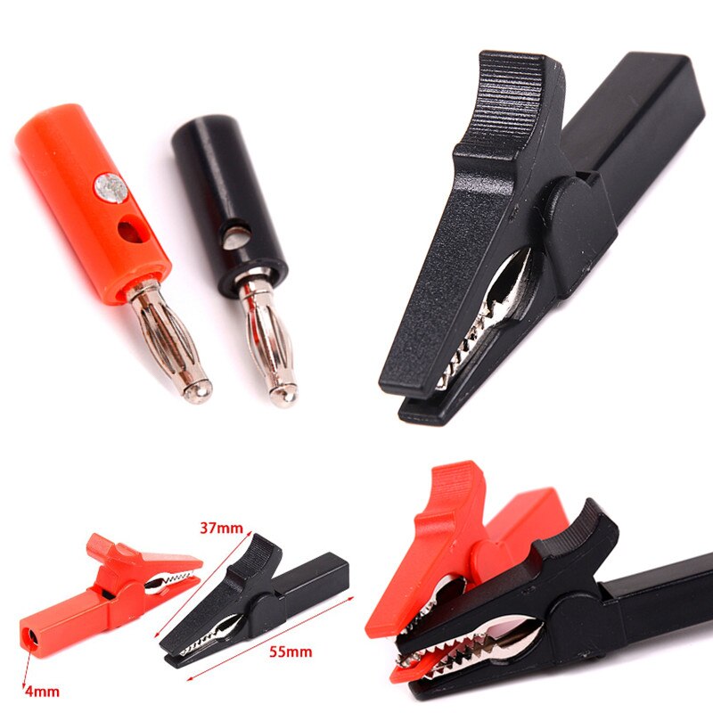 4pcs With 4mm Banana Plug Cable Clips 55mm Alligator Clip + Banana Plug Test Probe