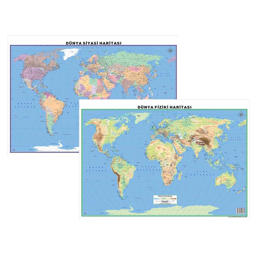 World Physical and Political Map (Double-Sided) 50x70 cm