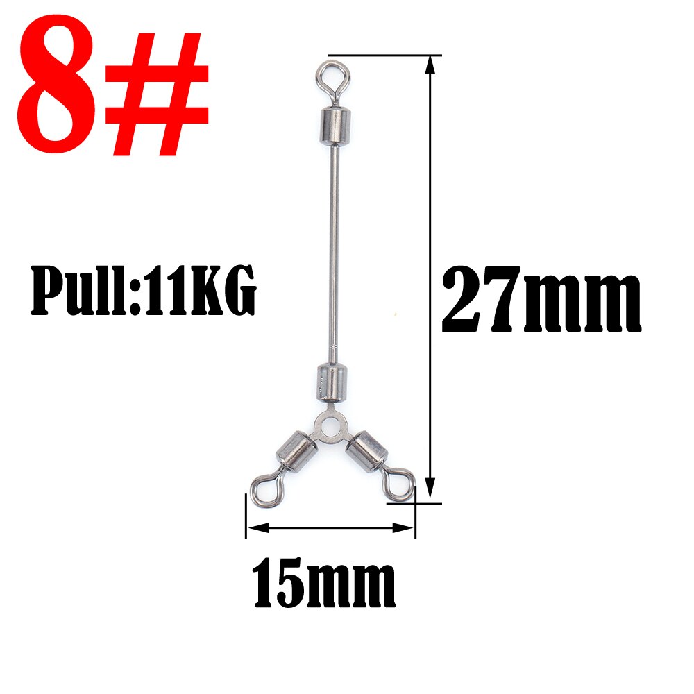 Rodamientos giratorios largos de 3 vías, anillos giratorios sólidos, Conector de gancho de acero giratorio, accesorios de gancho de pesca para barco de mar, 10 Uds.: 08