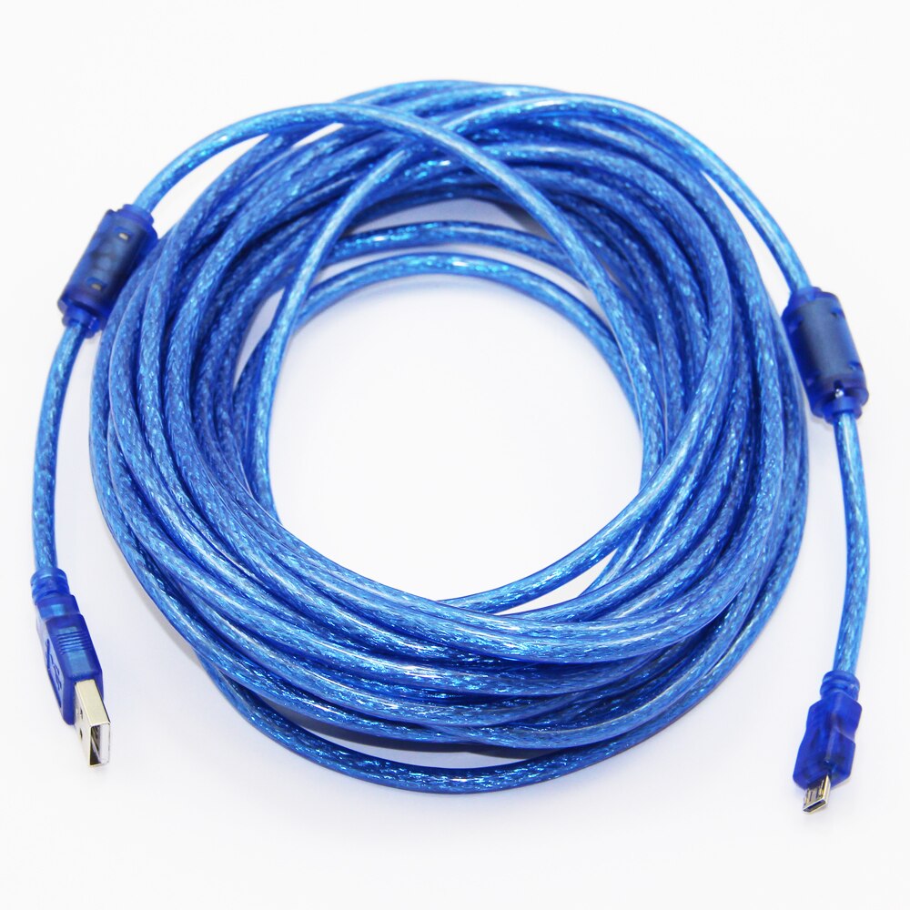 Bochara 10m 33ft Micro USB 2.0 Data Cable USB Type A to Mirco USB 2.0 Male Dual Shielding(Foil+Braided inside) Transparent Blue