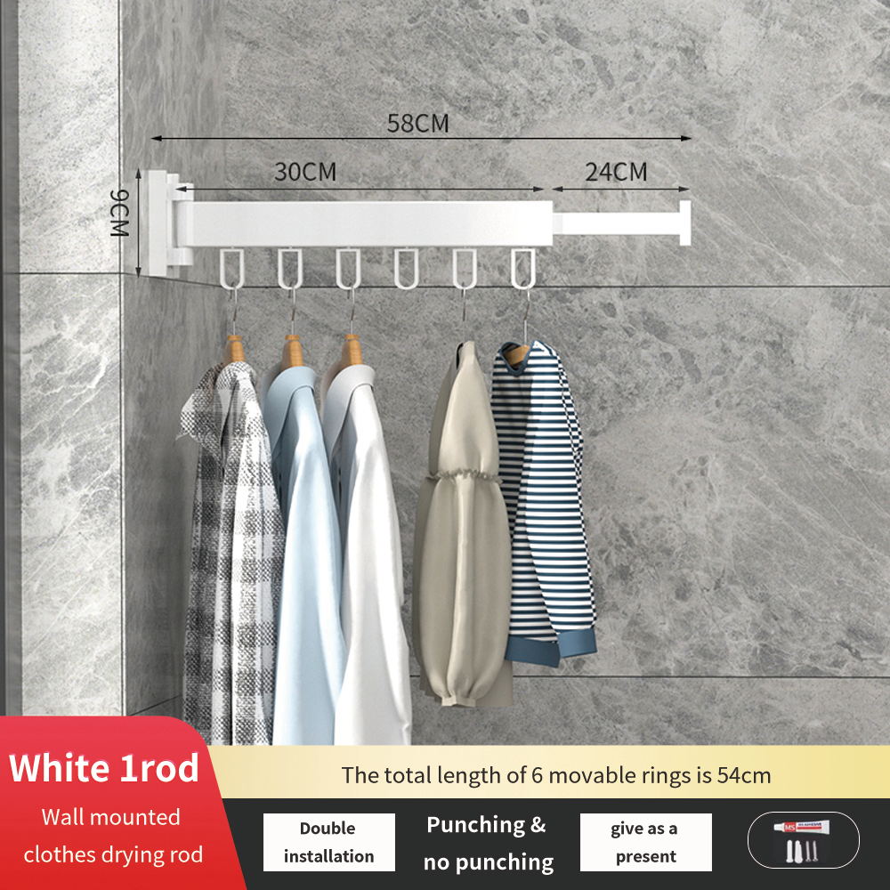 Cintre pliant rétractable pour le séchage des vêtements, espace intérieur et extérieur, en aluminium, pour l&#39;organisation des vêtements ménagers, WB3027: White 1 Rod