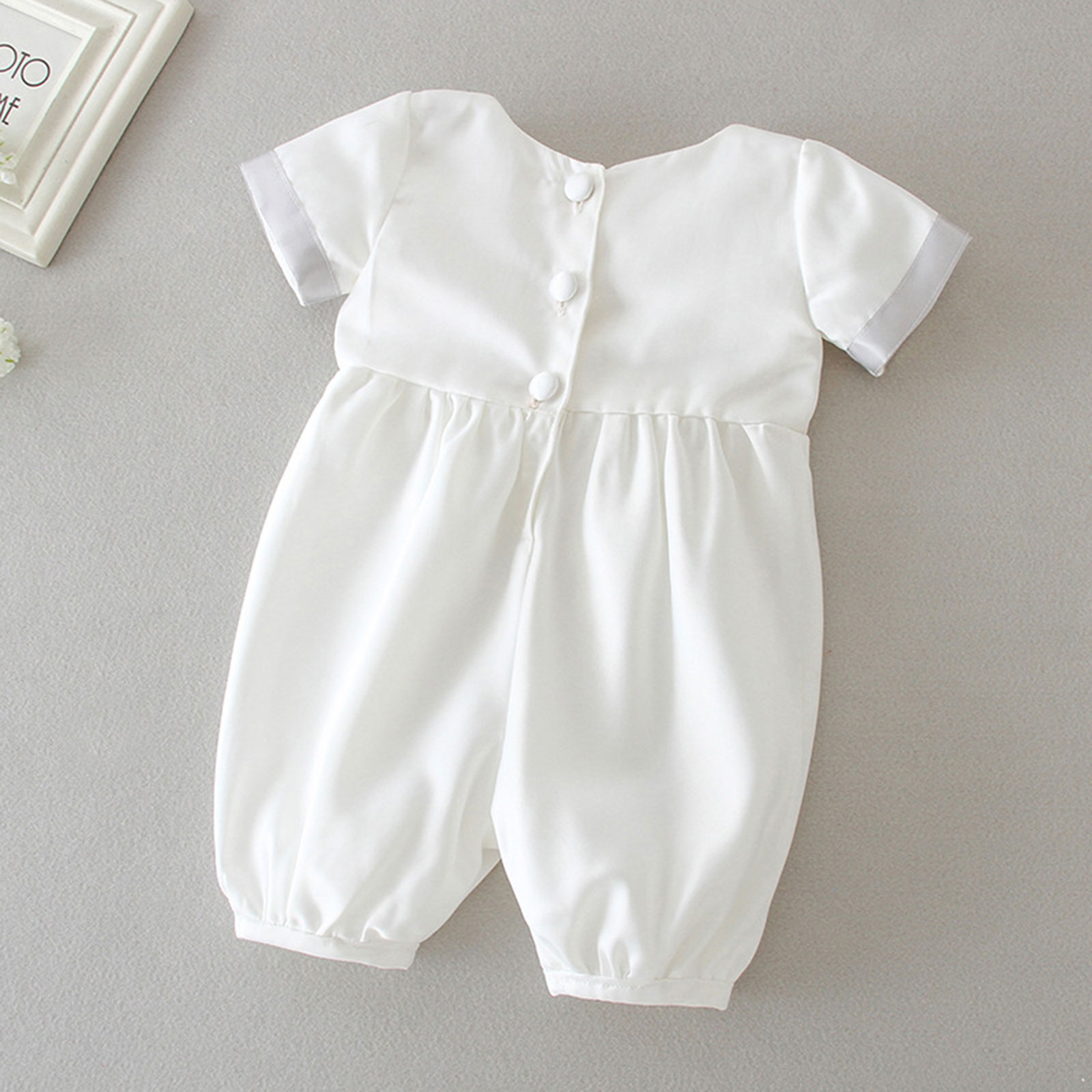 Baby Boy Christening White Romper Infant Baptism Jumpsuit with Cap Newborn First Birthday Outfits Boy Boutique Clothes 3-24M