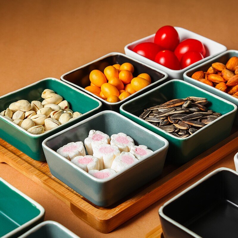 Ceramic Grid Snack Plate Fruit Plate Small Dish with Tray Serving Platter for Snack Nut Dessert for Home Store