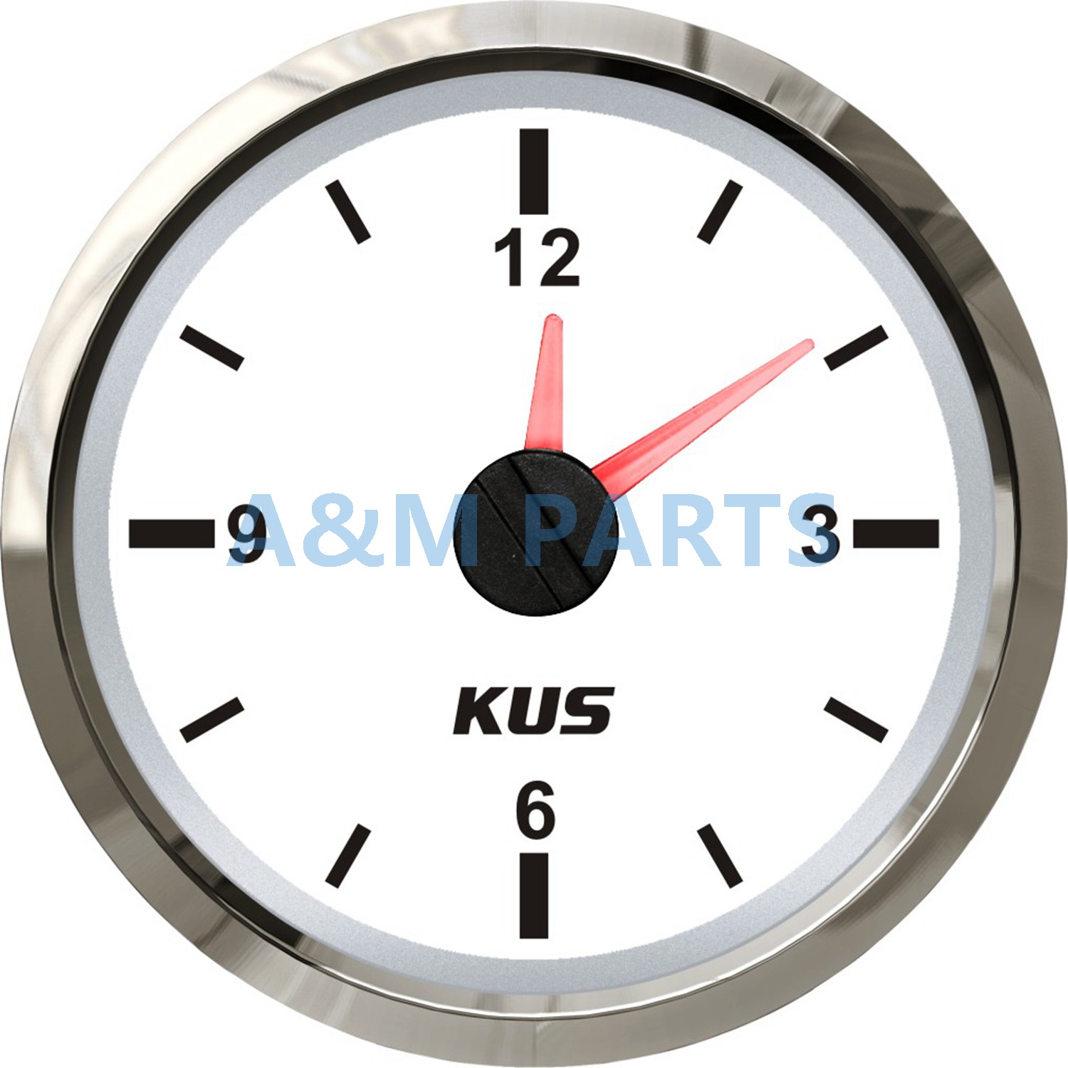 KUS Marine Quartz Clock Boat Car RV Hour Gauge White Face Dial 12 Hour 12V/24V