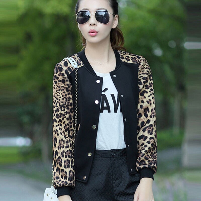 Zomerprint bomberjack dames dunne dames retrojas lange mouwen basic jassen dames plus size kleding: Luipaard / S
