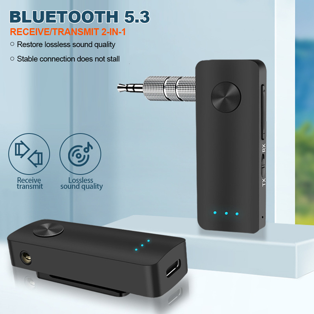 2 w 1 Samochodowy odbiornik audio Bluetooth 5.3 Nadajnik Bezprzewodowy adapter głośnomówiący 3,5 mm Adapter audio AUX do telewizora PC Samochodowy zestaw audio