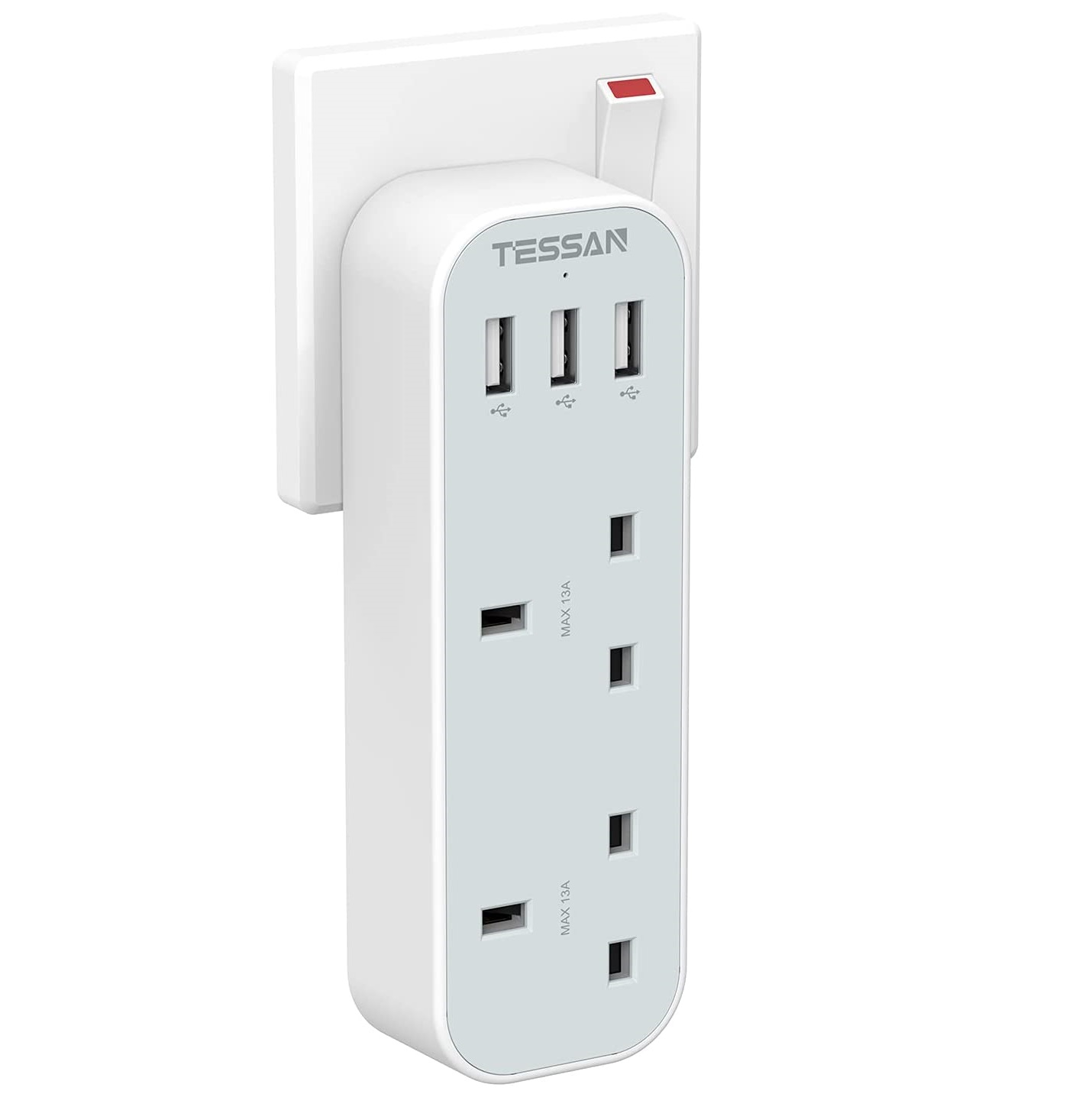 6 Ways UK Multi Plug Power Strip with 3 USB Charging Ports and 3 UK Outlets Wall Socket 100-250V Electrical Charger for Phones: 222-GR