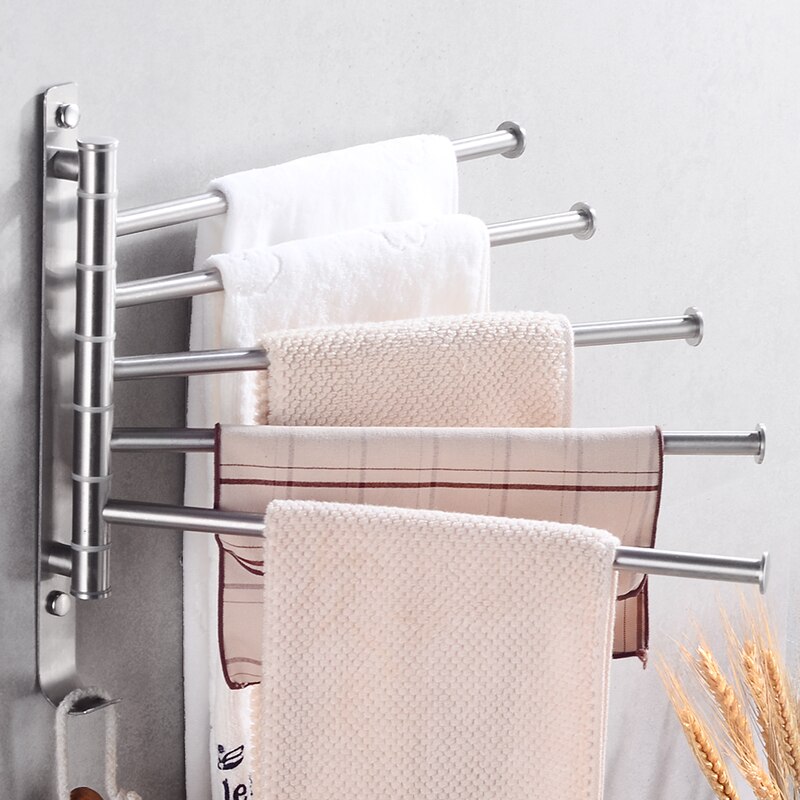 Bathroom rotating towel bar with hook stainless steel Towel rack wall mounted glue paste double towel cloakroom towel shelf