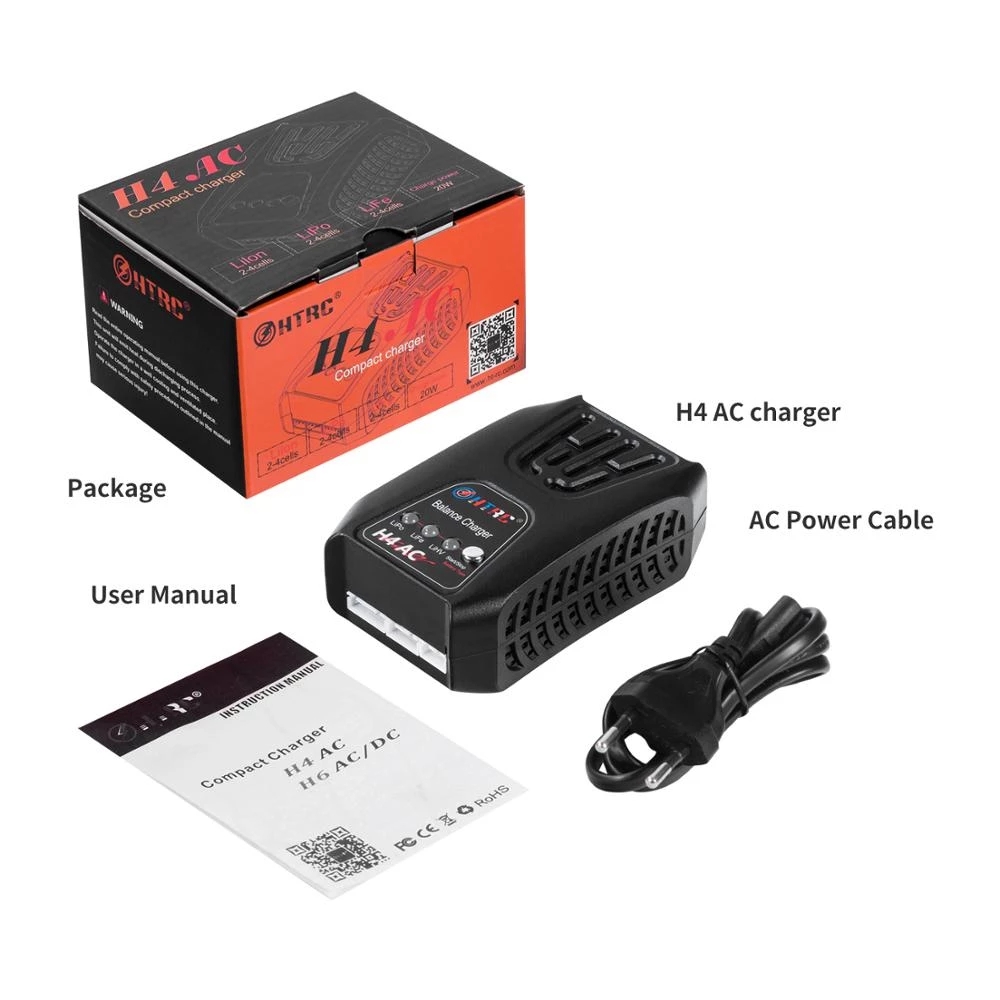 HTRC H4AC 20W 2A Lipo Batterij Blance Oplader Voor 2-4s Lipo Leven LiHV Batterij Pocket Type RC Oplader met Garantie