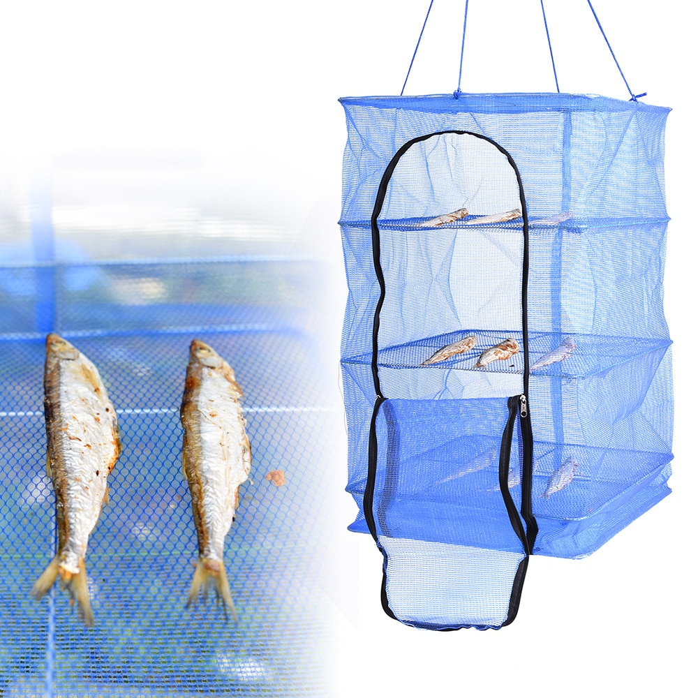 Foldable 4 Layers Fish Drying Rack Vegetable Dishes Dryer Mesh Hanging Net