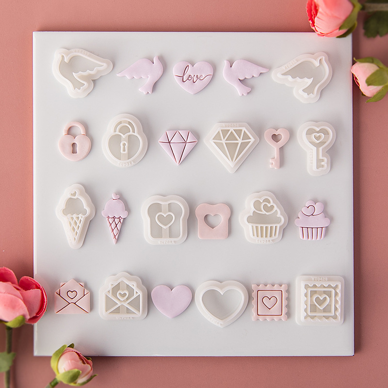 Serie del Día de San Valentín, moldes de corte de arcilla polimérica, cortadores con forma de corazón de amor para pendientes DIY, fabricación de decoración de joyería