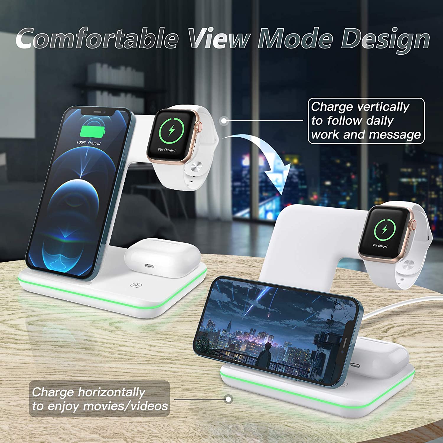 Kabellose ladestation für iphone 13, 12, 3 in 11 xs ,  x 8, apple watch  se 6, 5, 4, 3 und 1 qi pro 15w mit schnellladefunktion