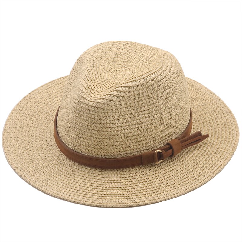 Panama Hoed Zomer Zon Hoeden Voor Vrouwen Mannen Strand Strooien Hoed Mode Uv Zon Bescherming Reizen Cap Chapeu Feminino: beige