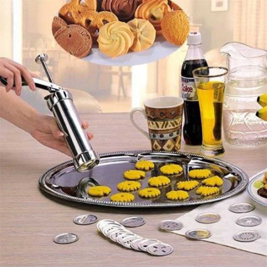 Manual Cookie Press Stamps Set Baking Tools 24 In 1 With 4 Nozzles 20 Cookie Molds Biscuit Maker Cake Decorating Extruder
