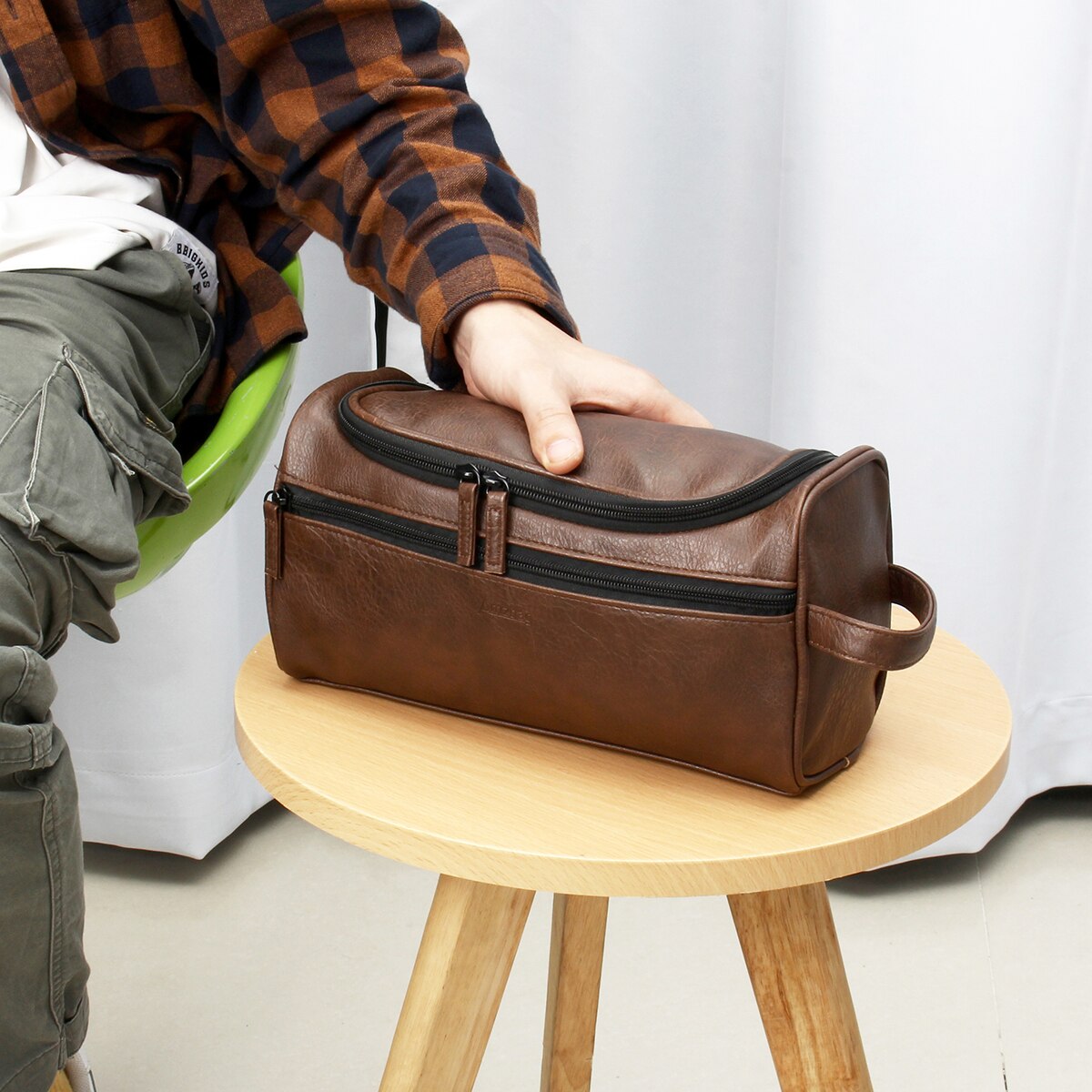 Sac de rangement de lavage en cuir Vintage pour homme grand étui organisateur de toilette de voyage pour Neceser Mujer Hombre