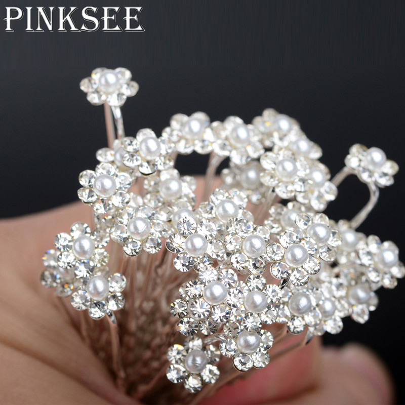 Pinksee 40Pcs Wedding Haarspelden Accessoires Gesimuleerde Parel Bloem Crystal Hair Clips Voor Vrouwen Haar Sieraden Sieraden