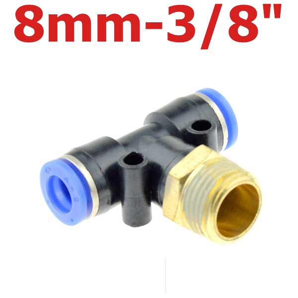 Air Connector Fitting T Shape Tee 6mm 8mm 10mm 12mm 4mm Hose Pipe to 1/8" 1/4" M5 3/8" 1/2" BSPT Male Thread Pneumatic Coupler: PB8-03
