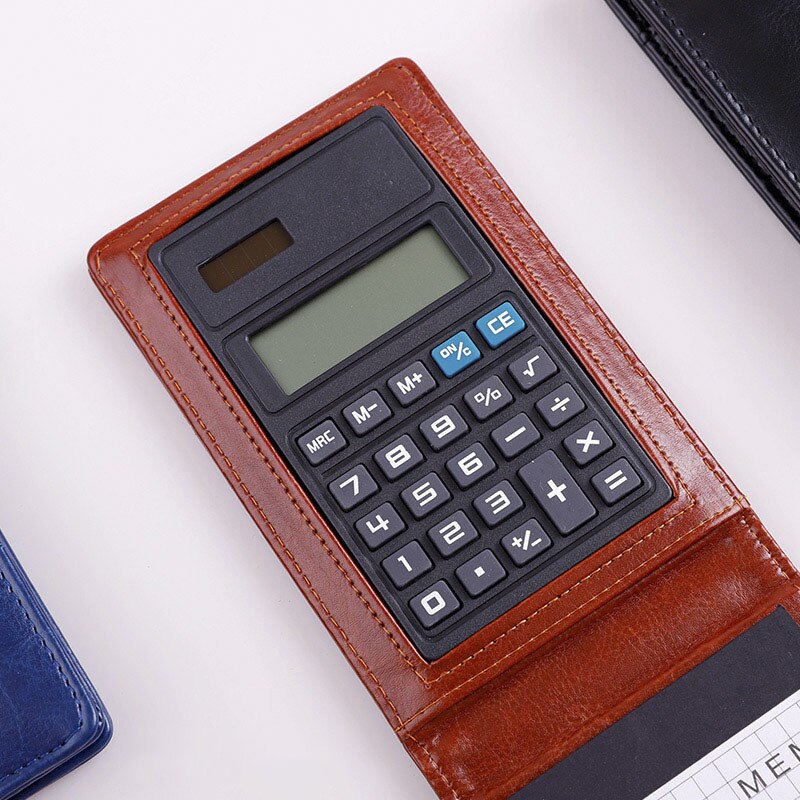 stationery small pocket notebook A7 PU leather notepad business work note book daily memo planner with calculator