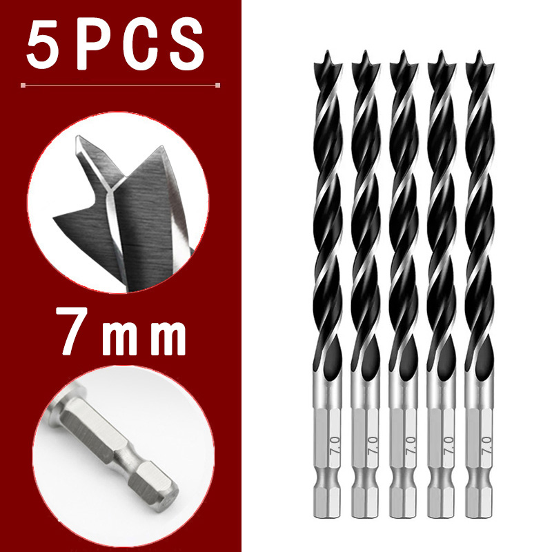 3/4/5/7 pièces 1/4 "tige hexagonale à trois points pour le travail du bois foret spécial 3.0mm-10mm HSS perforant perceuse électrique tête rotative: green
