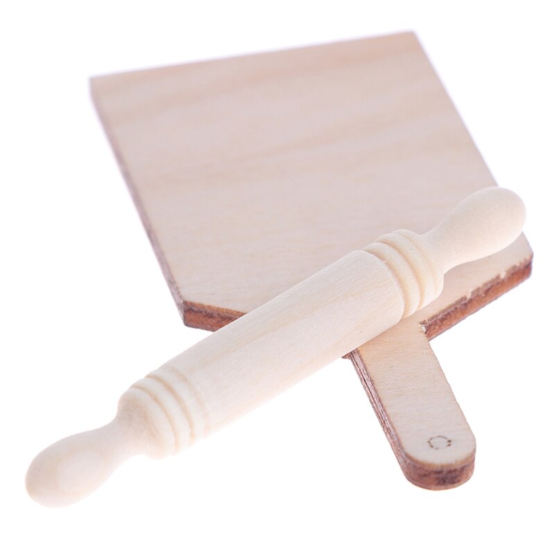 1Set 1:12 Poppenhuisminiaturen Keuken Snijplank Rolling Pin Set Accessoires Speelgoed