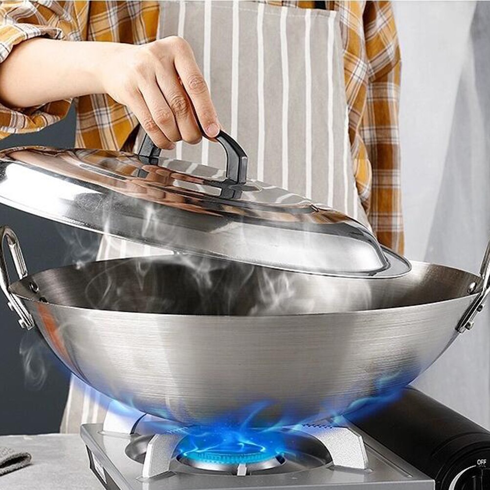 1pc Durable Cooking Pot Stainless Steel Cooking Wok Frying Pan for Home Use