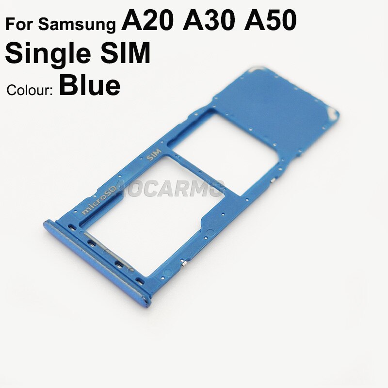 Aocarmo Sim Card For Samsung Galaxy A20 A30 A50 Single SIM Dual SIM Metal Plastic Nano SIM Tray MicroSD Slot Holder: Blue Single SIM