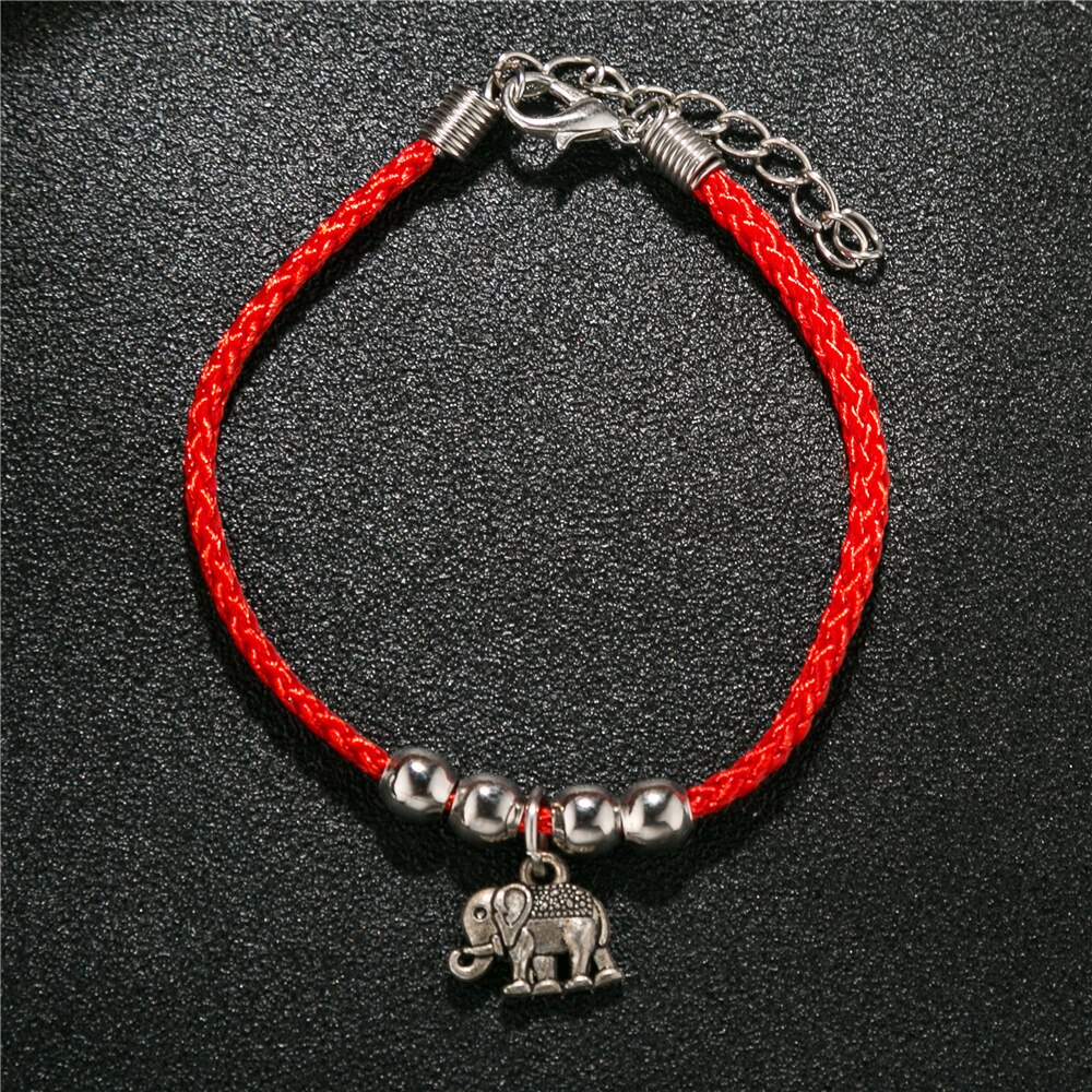 1 pcs Vintage Charm Olifant Hand Infinity Rode Draad String Armband Voor Vrouwen Mannen Met Extension P