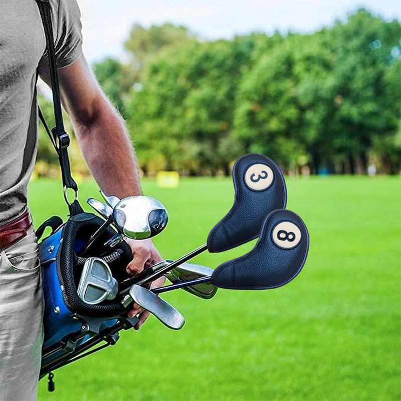 9 stk. opgradering af læder med lang hals golfjernebetræk stærk magnetisk lukning begge sidehoveddæksler venstre højre hånd golfspiller