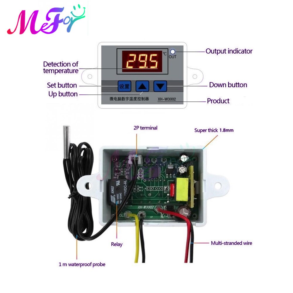 12V 24V 220V W3002 Digital LED Temperature Controller Sensor Switch 10A Thermostat Regulator Heating Cool XH-W3002