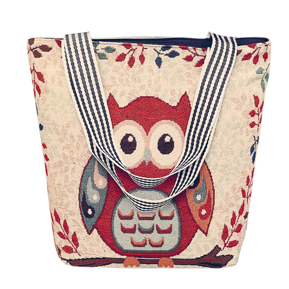 Bolso grande de lona con estampado de búho para mujer, bolsa de mano de tela, de viaje, Eco, reutilizable, para hombro