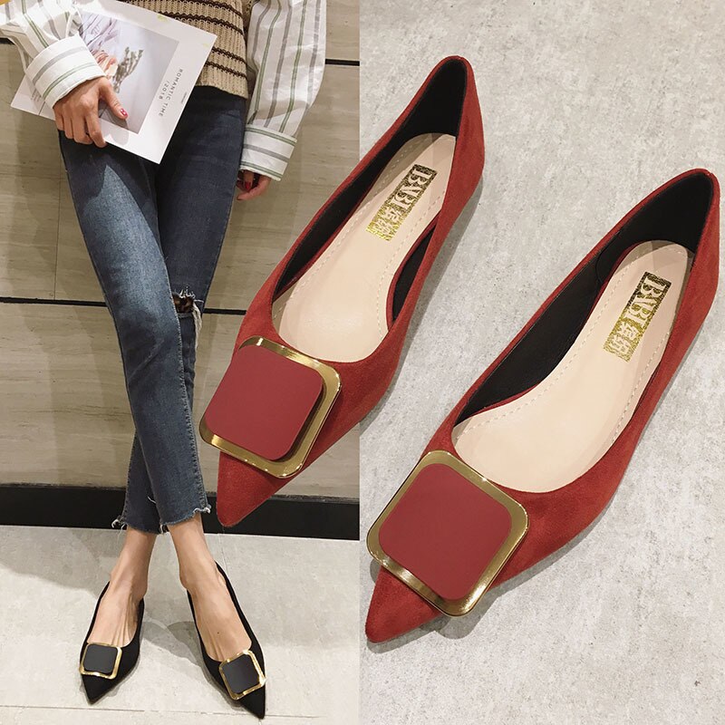 Forår efterår flats firkantet tå frisk farve kontor dame weekend sko slip on loafers kvinder flad hæl køresko