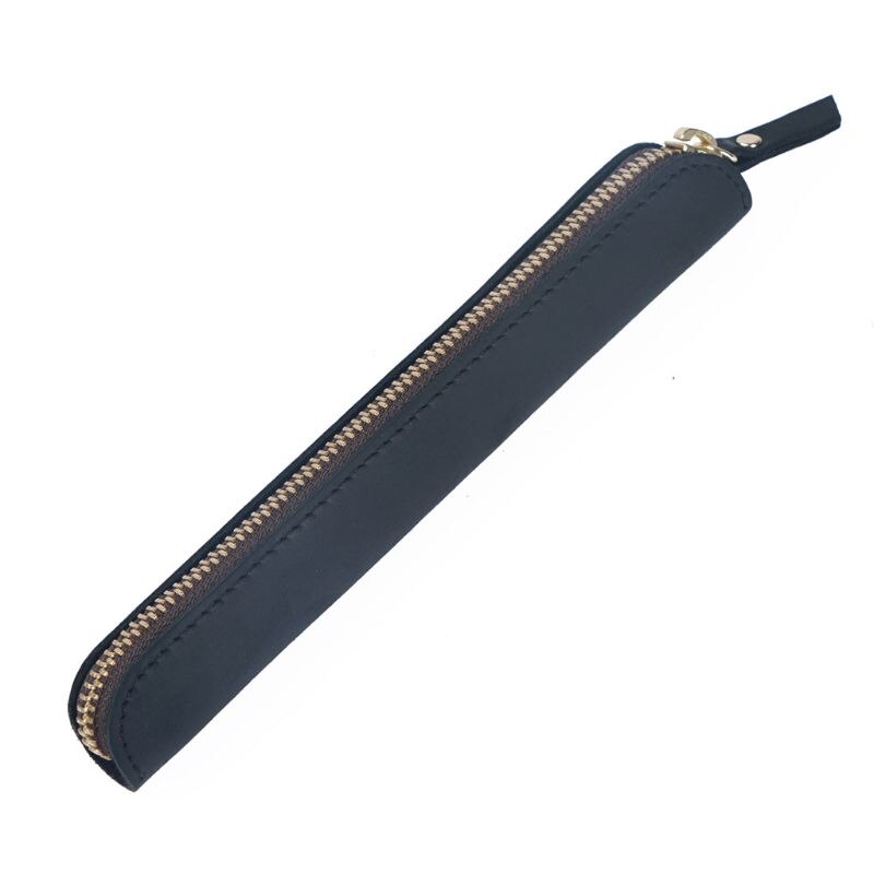 Handgemaakte leren etui vintage retro rits vulpen kwasten etui school kantoorbenodigdheden: Zwart