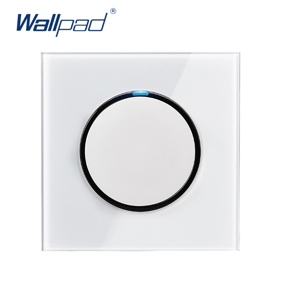 Wallpad L6 LED 1 Gang 1 Way Random Click Push Button Wall Light Switch With LED Indicator White Tempered Glass Panel