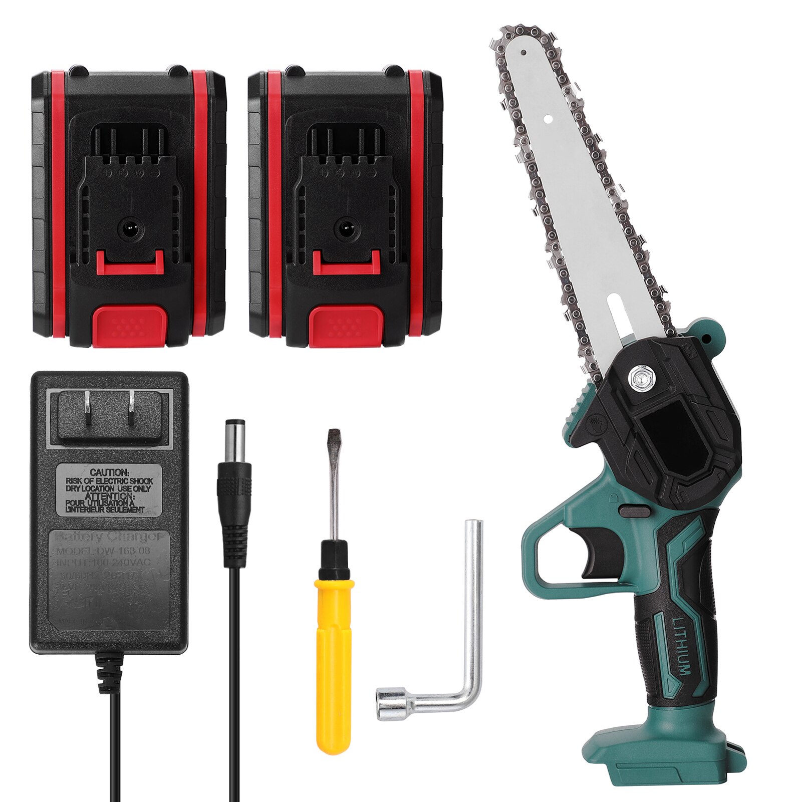 Mini Sierra de poda eléctrica portátil, 21V, pequeña sierra de cadena de empalme de madera recargable, herramienta de carpintería para jardín, huerto, ramas, Clip: 2 Batteries-US Plug