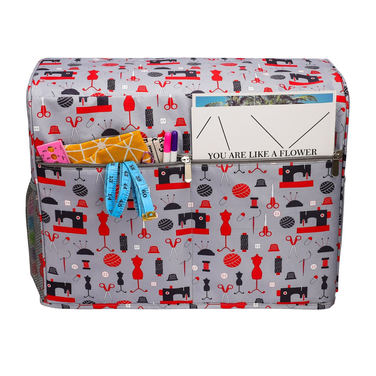 KOKNIT Large Capacity Sewing Machine Dust Cover with Storage Pockets Portable Storage Bag Sewing Machine Bags For Women Mom: Dark Khaki