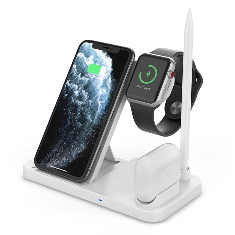 3-in-1 Wireless Charger Dock 15W Fast Charge for iPhone 12 11 XS XR X 8 Apple Watch Airpods Pro: Type 02 White