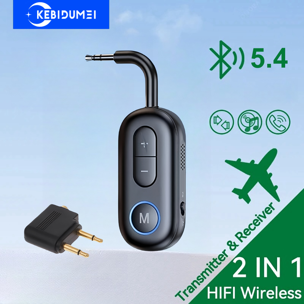 Bluetooth 5.4 -äänilähetin-vastaanotin 3.5mm aux hifi-stereomusiikkisovitin mikrofonilla autoon, lentokoneeseen, televisioon, tietokoneeseen, kuulokkeisiin