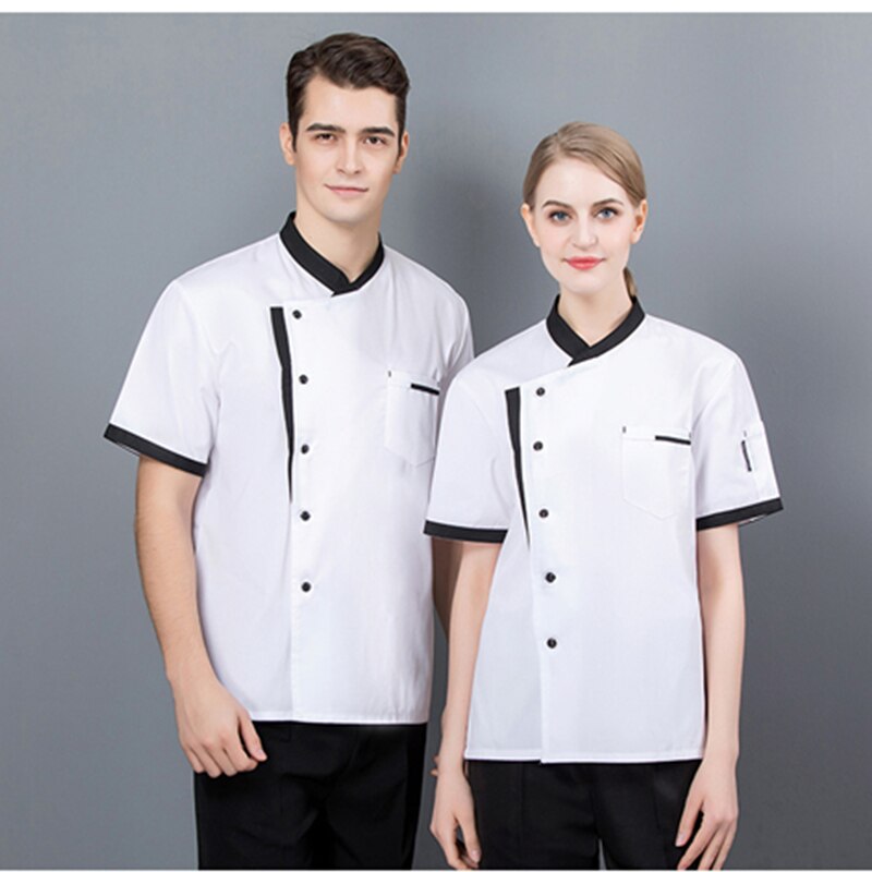Chaqueta de Chef de manga corta para hombre y mujer, uniforme de Chef de Sushi para restaurante, ropa de trabajo para Hotel, trajes de cocina y panadería, monos de Color sólido: White / 4XL